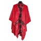 Vestaglia Poncho Mantella in pile donna Invernale bordo scozzese tartan rosso