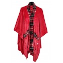 Vestaglia Poncho Mantella in pile donna Invernale bordo scozzese tartan rosso