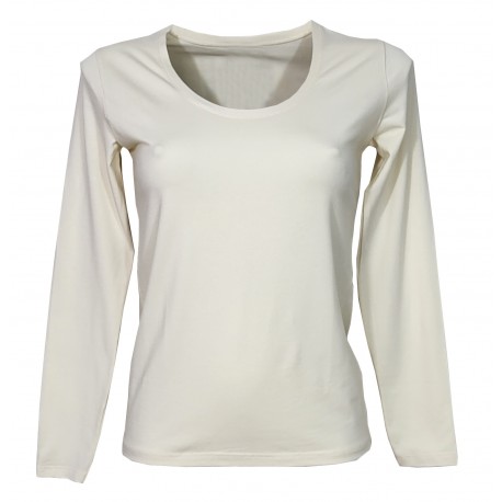  Maglia Donna Girocollo Ampio Scollato Manica Lunga Cotone Modal Fraly