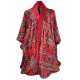 Vestaglia Poncho Mantella in pile donna Invernale scozzese tartan rosso