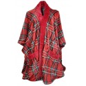 Vestaglia Poncho Mantella in pile donna Invernale scozzese tartan rosso