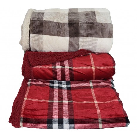 Plaid coperta 1 posto singolo in pile e agnellato tartan rosso Natale -  Dolce Casa Biancheria