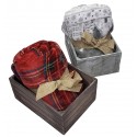 Coperta plaid pile coral 130x160 con cassetta in legno tartan scozzese fiocchi