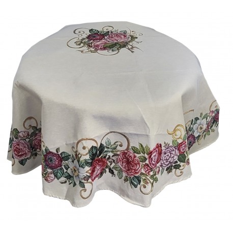 Copritavolo Tovaglia rotondo 165 gobelin Kari Rose Austin fiori made in Italy