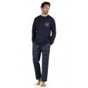 PIGIAMA uomo in caldo cotone Invernale Admas Stay at Home scozzese 56569 blu