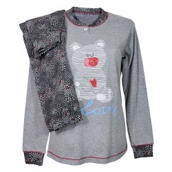 Pigiama donna Casa caldo cotone Invernale e modal Platinum Orsetto Love Grigio