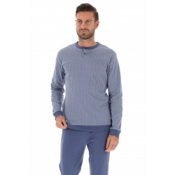 Pigiama uomo In caldo cotone pantalone lungo e manica lunga Ragno U837N1 Blu