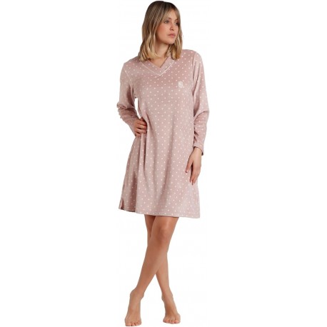  Camicia da notte donna manica lunga in pile coral Admas 61310 pois rosa