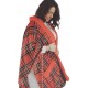 Vestaglia Poncho Mantella in pile donna Invernale scozzese tartan rosso