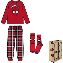 Pigiama e calzini bimbo in pile coral invernale Spiderman scozzese tartan