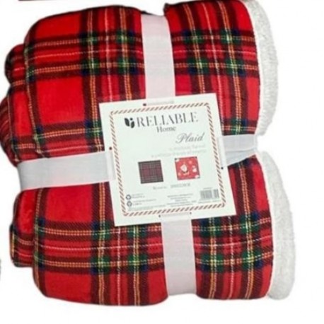 Plaid Coperta matrimoniale pile agnellato sherpa con borsa Tartan Natale rosso