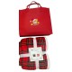 Plaid Coperta matrimoniale pile agnellato sherpa con borsa Tartan Natale rosso