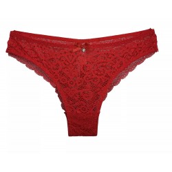 Slip Brasiliana Donna in pizzo ricamato Pura rosso regalo Natale Capodanno