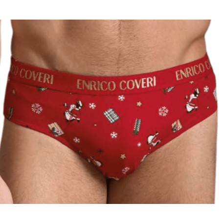  Slip uomo elasticizzato Enrico Coveri Babbo Natale Capodanno stampato rosso 1283